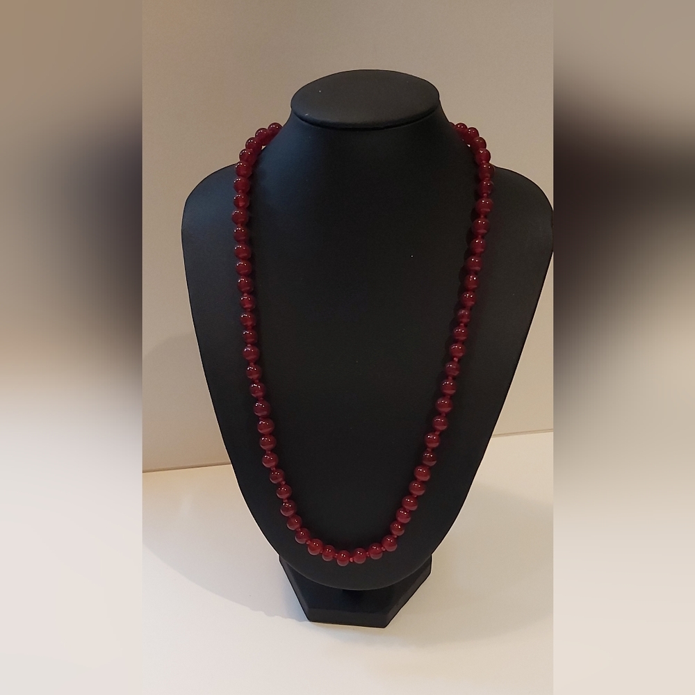 22" Natural Red Jade Necklace 6mm